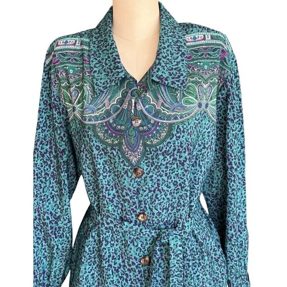 Vintage Schrader Petite Paisley Animal Print Collared Button Up Shirt Dress 12 - Picture 5 of 13